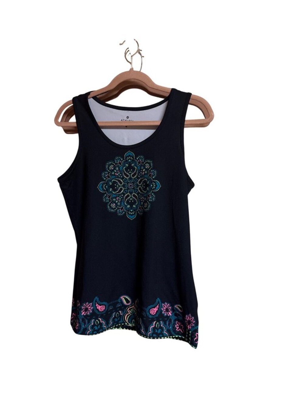 Athleta Womens Black Sleeveless Tank Top With Floral Mandala Print Size M